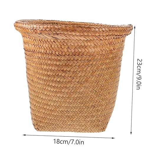 GLEAVI 1pc Straw Woven Wastebasket Seagrass Rubbish Container for and Rustproof Stylish Decorative Storage