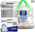 13 Gallon Trash Bags Tall Kitchen Drawstring Trash Bags 0.8 Mil Garbage Bags White 200 Count