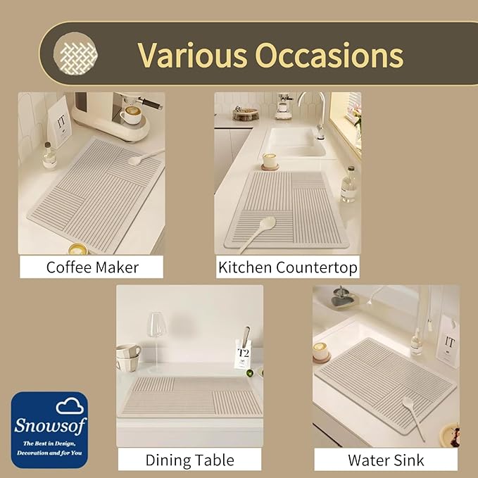 Dish Drying Mat - Absorbent Countertop Mat for Coffee Maker Expresso Machine Kitchen Use (0220''×32'')