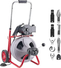 VEVOR Drain Cleaner Machine 75 FT x 3/8 Inch Auto Feed Sewer Snake Drain Auger on Wheels Portable Drain Cleaning Machine with 8 Cutters &amp Air-Activated Foot Switch for 2 to 4 Pipes