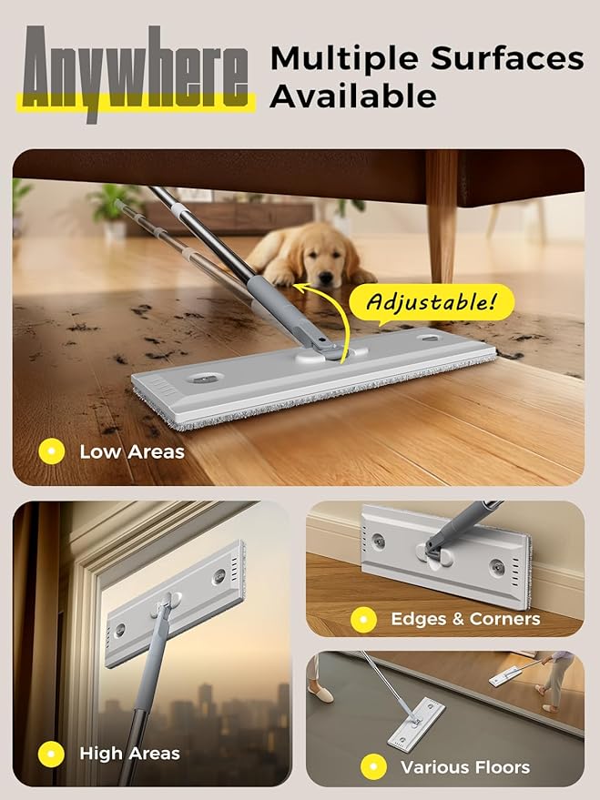 Mop and Bucket Set | Auto-Spray Cleaning | Dirty Water Separation Keep Water Fresh | Flat Mop &amp Bucket with Scraper | 3X Washable Pads | Mops for Floor Cleaning All Floors Tile Wall Window