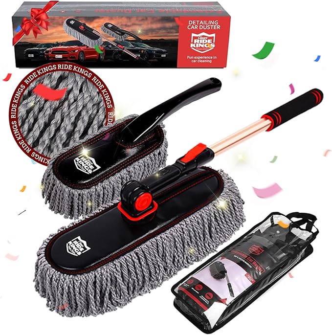 Car Duster Exterior with Extendable Handle Scratch Free Auto Wash Brush Mop Interior Detailing Kit for Truck RV Boat - Microfiber Duster &amp Interior Brush Grey