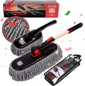Car Duster Exterior with Extendable Handle Scratch Free Auto Wash Brush Mop Interior Detailing Kit for Truck RV Boat - Microfiber Duster &amp Interior Brush Grey