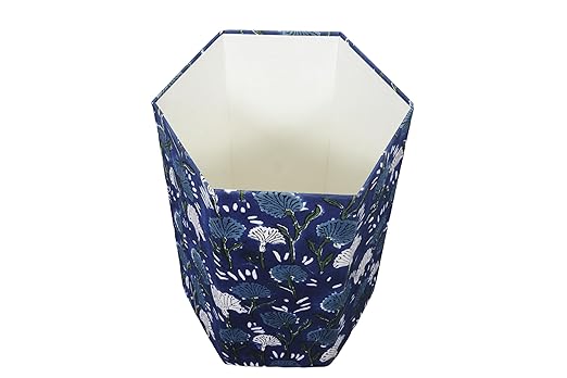 Generic 3.3 Gallon Cotton Hand Block Printed Paper Waste Basket |Small Decorative Trash Can for Housewarming Gifts in Living Room Bedroom Bathroom | Eco-Friendly Plastic-Free (1 BLUE FLOWAR)