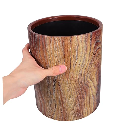 Wood Pattern Trash Can Vintage Style Wastebasket Without Lid for Kitchen Bathroom Home Office