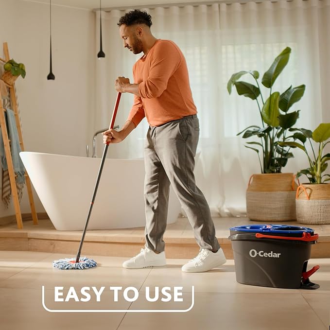 O-Cedar RinseClean Spin Mop &amp Bucket System | Clean with Water | Removes 99% of Bacteria