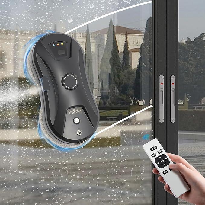 Window Cleaning Robot Automatic Water Spray Window Washer Robot 2800Pa Strong Suction Smart Window Cleaner Remote Control Window Washer Robot for Windows Tiles Glass Door (Black)