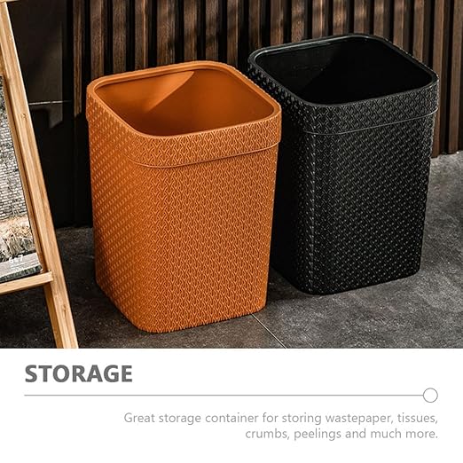Woven Rattan Waste Basket Orange Trash Can Household Kitchen Garbage Container Open-Top Simple Style Nordic Bathroom Wastebasket for Office and Home Use
