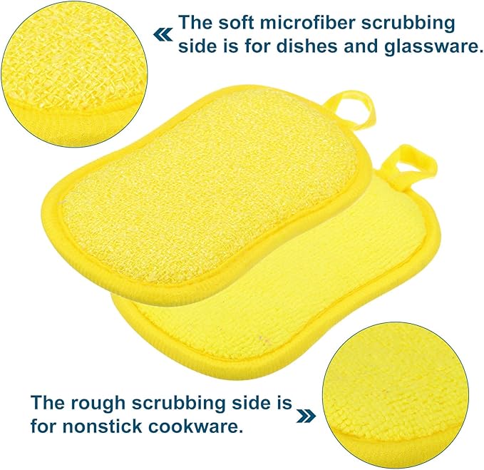 uxcell Multipurpose Kitchen Dish Sponge Scrubber 10 Pcs Non Scratch Microfiber Sponges Scouring Pads Sponges Scrub for Washing Dishes Cleaning Kitchen Yellow