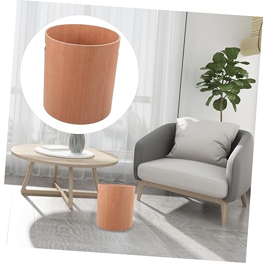 PRETYZOOM Wooden Table Trash Can Capacity Desk Garbage Bin Wastebasket for Home Office Makeup Table Vanity Counter