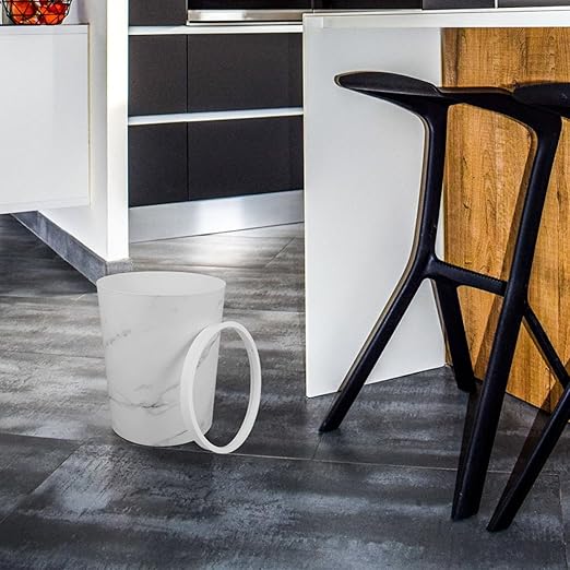 SUPVOX Marble Pattern Large Capacity Wastebasket with Press Ring Plastic Recycle Garbage Bin for Bathroom Kitchen Office White Marble Texture Trash Can