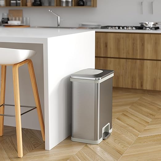iTouchless 13 Gallon Automatic Step Sensor Trash Can with Odor Control System Stainless Steel Kitchen Pedal Touchless Garbage Bin White
