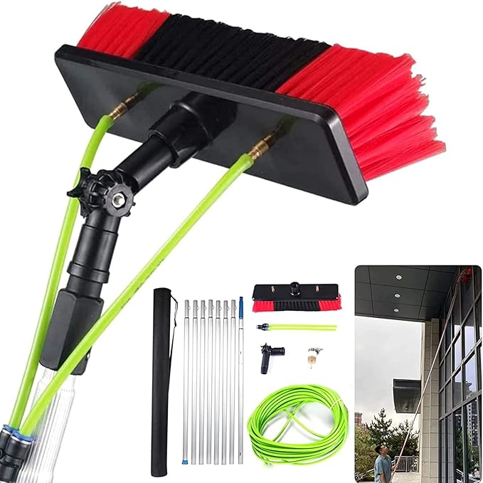 Water Fed Window Cleaning Pole Kit - 8m Outdoor Cleaner with 30cm Brush Head for Glass Solar Panels and Photovoltaic System - Efficient Washing Equipment Tool