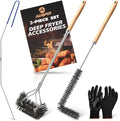 Fryer Cleaning Tools Set of 3 Stainless Steel Deep Fryer Basket Brush Long Handle L-Shaped Crevice Cleaning Brush and Cleanout Rod Kit for Kitchen Restaurant Electric Fryer Degreasing Scrubber Tool