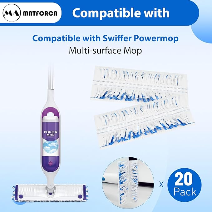 20 Count Swiffer Wet Pads Refill - Plant Fiber Material for Effective Cleaning Disposable Power Mop Pads Refills Blue Color