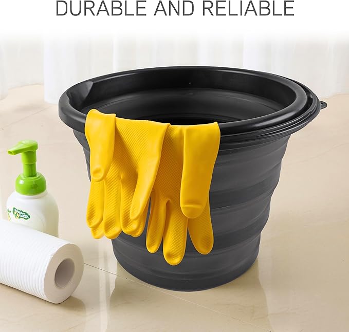 SIMPLEMADE Collapsible Bucket Cleaning Set - Includes 2 Foldable Buckets Spray Bottle Rag Scrubbing Brush and Sponge - Holds Up to 10 liters Easy Storage All-Purpose Cleaning Solution