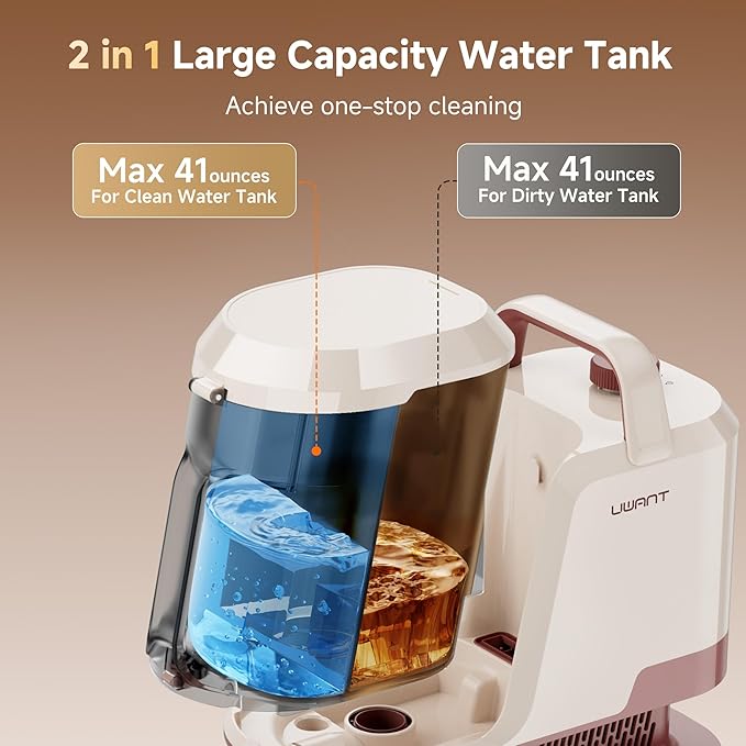 uwant Carpet Cleaner Machine 22Kpa Portable Carpet Cleaner for Pet Upholstery Cleaner Machine with Oxy Solution Set of 1 for Spot CarsRugFurniture