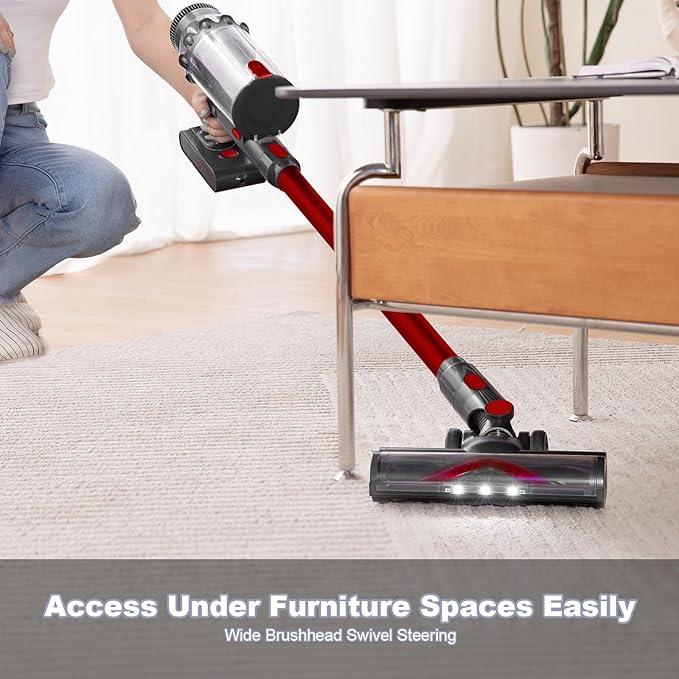 Vacuum Cleaners for Home - Cordless Stick Vacuum Cleaner Lightweight High Power Vac for Pet Hair Carpet Hardwood Floor Handheld Portable Wireless Rechargeable Battery Household VacRed