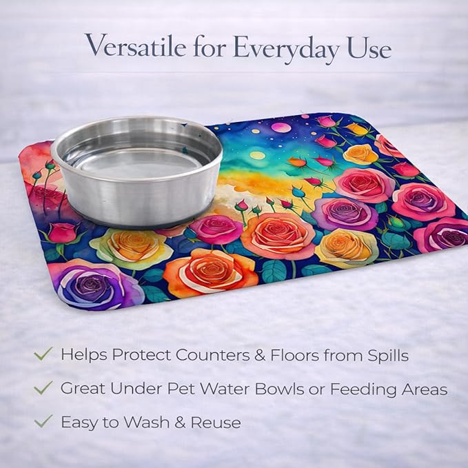 Caroline's Treasures DAC1457DDM Roses in Color Dish Drying Mat Absorbent Dish Drying Mat Pad for Kitchen Counter Dish Drainer Mat for Countertop 14 x 21 Multicolor