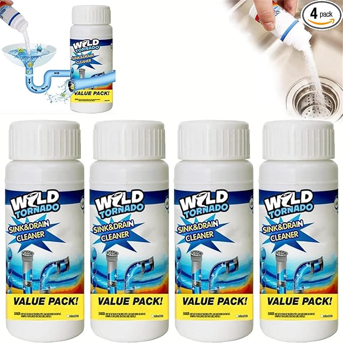 World Tornado Sink Drain Cleaner Wild Tornado Pipe Dredge Deodorant Powerful Sink and Drain Cleaner Pipe Cleaner Fast Foaming Drains Cleaner for Kitchen and Pipes Cleaning Tool (4pcs)