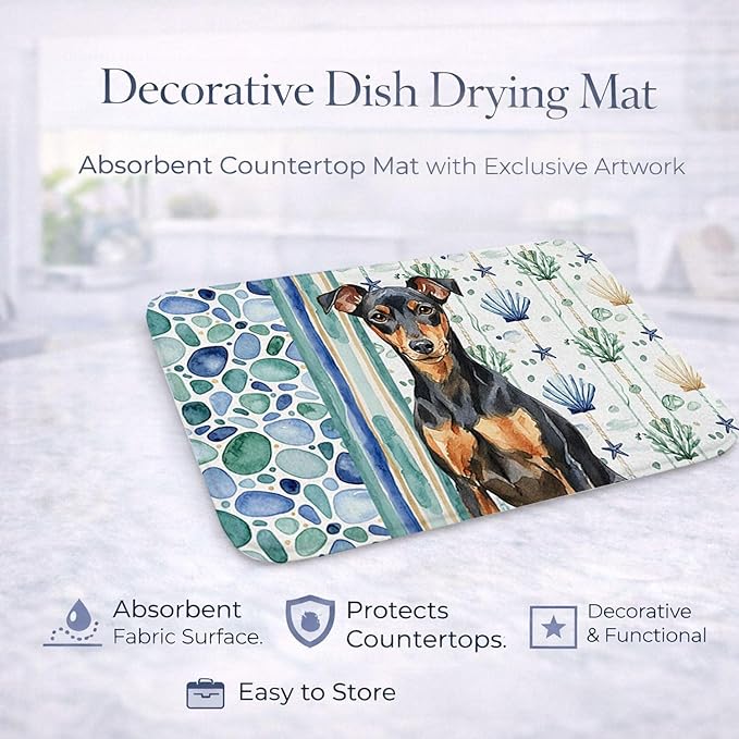 Caroline's Treasures Manchester Terrier Coastal Sea Glass Dish Drying Mat Absorbent Dish Drying Mat Pad for Kitchen Counter Dish Drainer Mat for Countertop 14 x 21 Multicolor