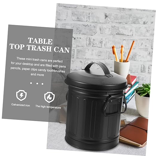 TEHAUX Decorative Iron Desk Waste Basket Mini Trash Bin Pencil Holder Office Garbage c