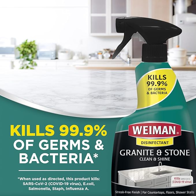 Weiman Disinfecting Granite &amp Stone Daily Cleaner and Sealer Kit - For Granite Marble Quartz Quartzite Slate - 24 oz Daily Kitchen Countertop Cleaner 24 oz Granite &amp Stone Sealer