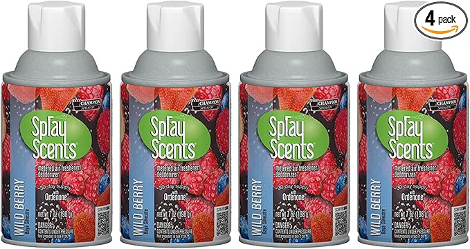Champion Sprayon SprayScents Metered Air Freshener Refill 7 oz Odor Control Fragrance Wild Berry (4 Pack)