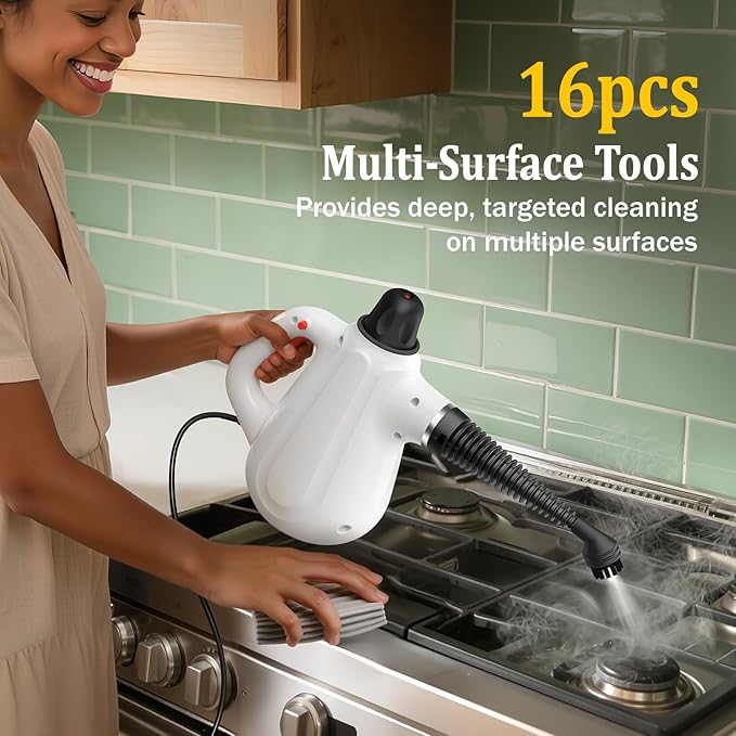 Steam Cleaner Deep Cleaning Multi-Surface Handheld Steam Cleaner with Steam Lock Button &amp 16 PCS Accessories 100% Natural Portable Steamer for Cleaning Home Car Bathroom Kitchen Grout Tile Windo