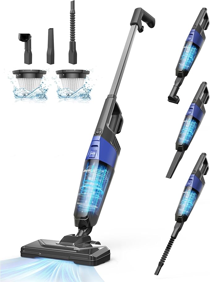 Small Vacuum Cleaner Aspiron Stick Vacuum Cleaner with 20kPa Powerful Suction &amp 0.88QT Dust Cup and 16ft Power Cord 5-in-1 Handheld Lightweight Bagless Vacuum Cleaner Carpet and Floor for Pet