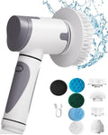 Electric Spin ScrubberPower Scrubber Dual Speeds Cordless Shower Scrub Brush with HandleCleaning Brush with IPX7 Waterproof8 Brush Heads for KitchenTileTub (Short Purple)