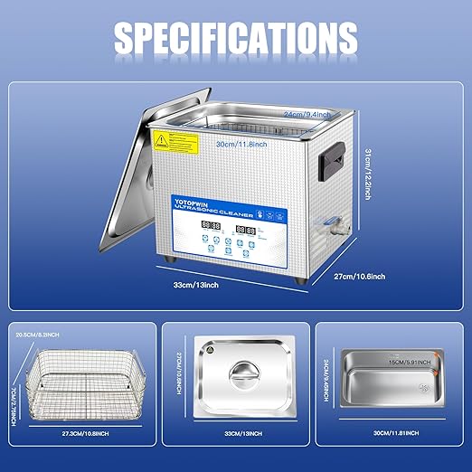 Large Professional Ultrasonic Cleaner 10L with Digital Timer &amp Heater Ultra Sonic Parts Cleaner Carburetor Cleaning Machine Lab Ultra Sound Cleaner Stainless Steel Tank Fast Cleaning for Tools PC