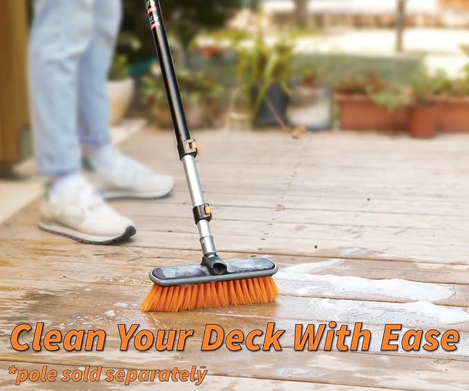 Medium Bristle Deck Scrub Brush - Composite Deck Brush Head &amp Vinyl Siding Brush // Boat Scrub Brush Roof Brush for Extension Pole // Exterior Patio &amp Deck Cleaning Brush (Pole Sold Separate