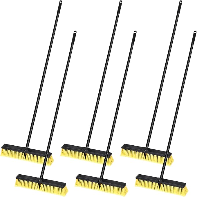 Zhehao 6 Pack 18 Inches Push Broom Outdoor Multi Surface Garden Brush Broom with Adjustable 63 Long Handle for Deck Driveway Patio Warehouse Garage Yard Concrete Floor Cleaning