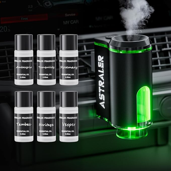 Smart Car Air Freshener Diffuser – Auto On/Off Aromatherapy Diffuser with 3 Scent Modes USB Rechargeable Vent Clip 6 Essential Oil Refills Included – Long-Lasting Fragrance Car Decor &amp Gift