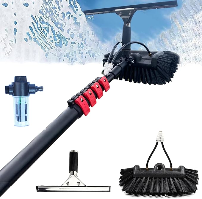3.6-10.8 M Window Cleaning Pole/Water Fed Telescopic Brush/Extendable Cleaner Conservatory Roof/Squeegee/Soap Dispenser (9M)