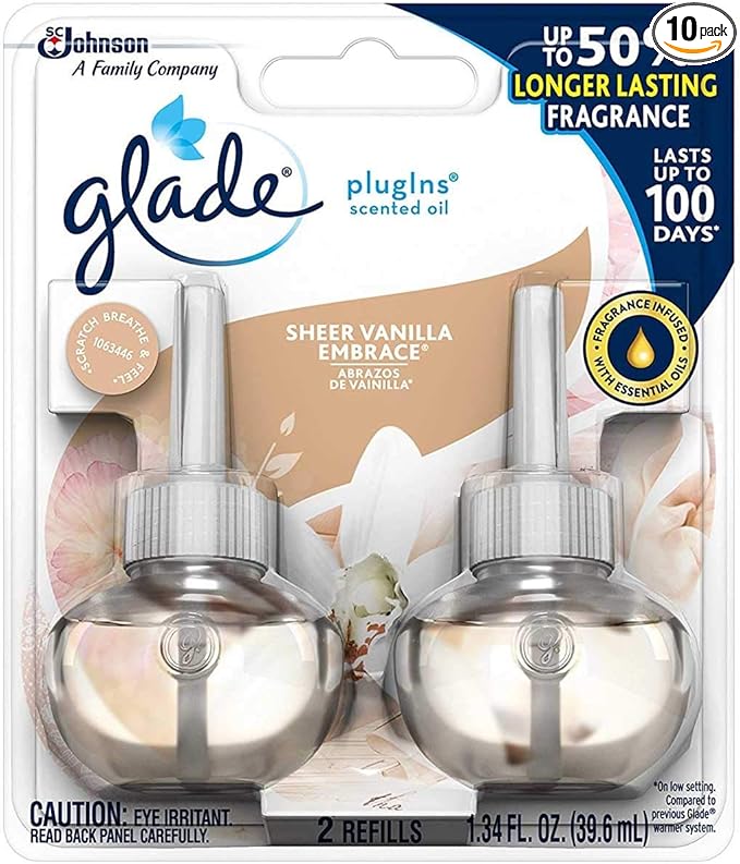 Glade Plugins Refills Sheer Vanilla Embrace 1.34 FL OZ 2 CT (Pack of 10)