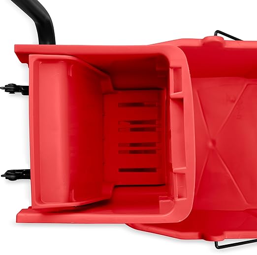 Carlisle FoodService Products 26-Quart Commercial Mop Bucket with Side-Press Wringer Precision-Molded Polypropylene Durable Wringer Bucket with Non-Marking Casters 18.5 x 16.5 x 23 Inches Red
