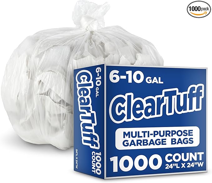 Stock Your Home Clear Trash Bags – 6-10 Gallon (1000 Pack) – Disposable Leak-Resistant Garbage Can Liners for Office Bathroom Deli Produce Dog Poop Cat Litter