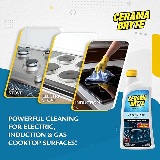 Cerama Bryte Cook Top Cleaner 18 oz 2-Pack &amp 3 Scraper Pad Pack