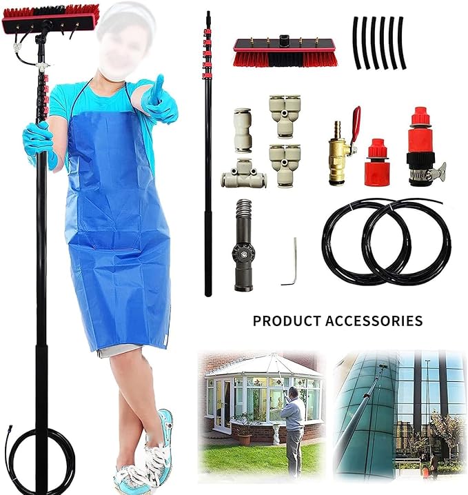 Extendable Window Cleaning Pole High Altitude Water Fed Telescopic 35cm Brush High-Strength Conservatory Solar Panel Extended Extension Brush Squeegee Equipment Hose Fed Kit 12FT / 3.6M