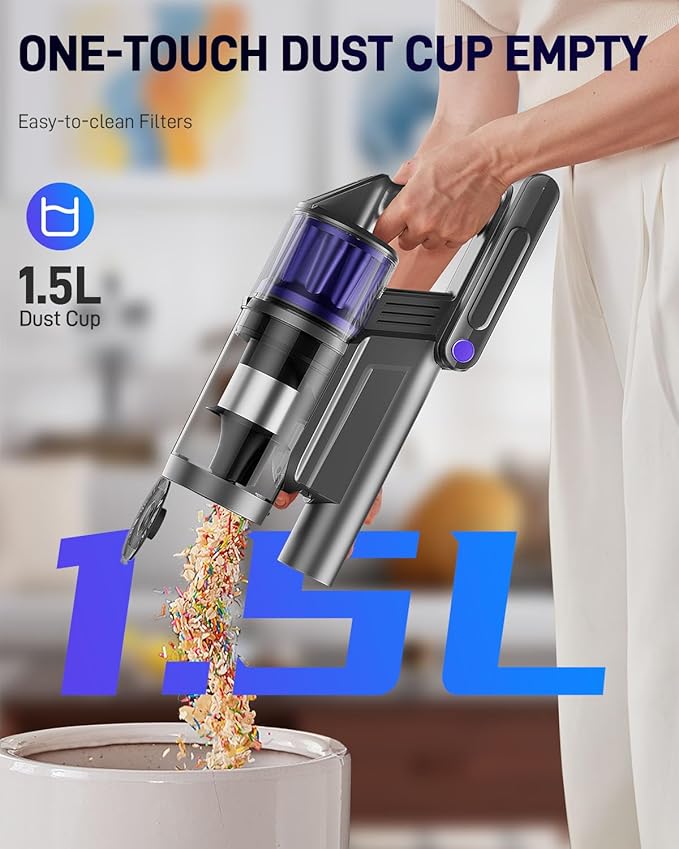 Cordless Vacuum Cleaner Vacuum Cleaners for Home 45KPA 550W Stick Handheld Portable 60 Mins Runtime Rechargeable Battery Pet Hair Hardwood Floor Vac Household Lightweight Hand Vac V10 Purple
