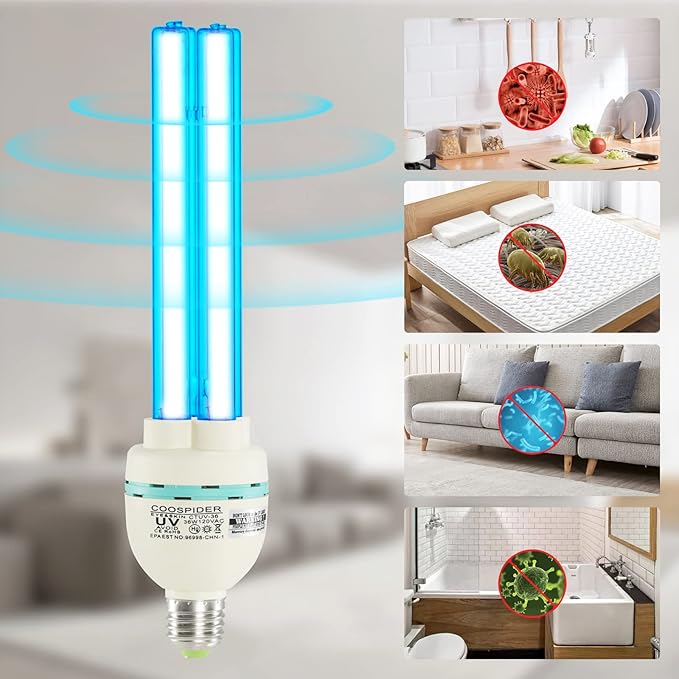 36 Watts UVC Light Bulb UV Lamp for Basement/Storehouse/Car E26 110V CTUV-36 (Ozone Free)