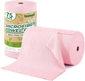 Microfiber Cleaning Cloths Roll 75 Pack Tear Away Microfiber Towels Roll 12 x 12 Lint Free Rags Reusable Cleaning Cloths Washable Scratch FreeUltra Absorbent Dish Rags(Pink Ripple)
