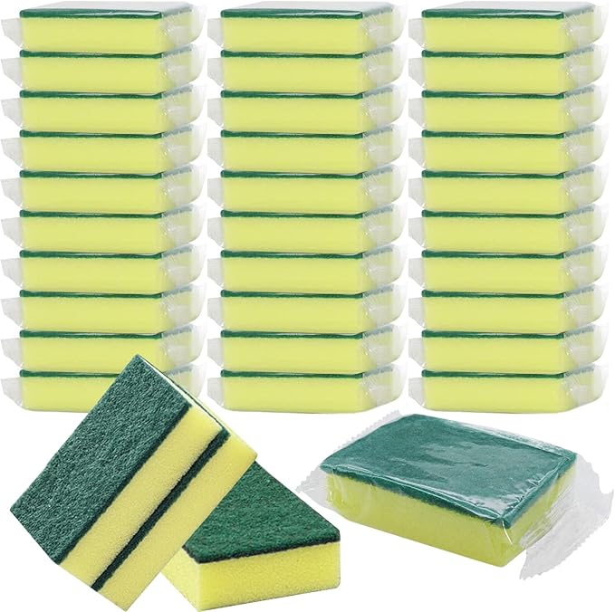 30 Pack Kitchen Sponges Individually Wrapped Non-Scratch Scouring Pads Bulk Scrub Sponges for Cleaning Kitchen and Household Car Dish Sponge for Apartments Hotel