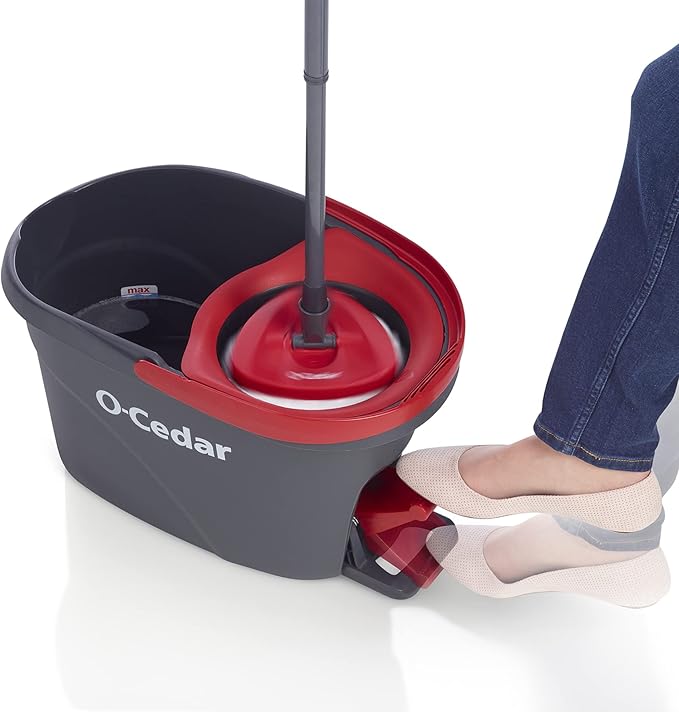 O-Cedar EasyWring Microfiber Spin Mop &amp Bucket Floor Cleaning System + 2 Extra Refills Red/Gray