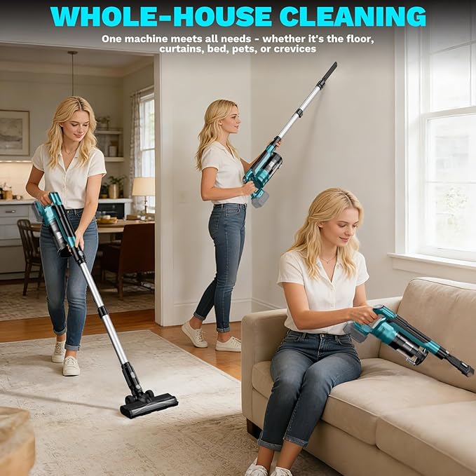 Cordless Vacuum Cleaner compatible with Makita 18V Battery 8-in-1 Stick Vacuum with Pet Brush 35KPA Suction 350W Brushless Motor Smart Touchscreen for Carpet Floor Car (Battery Not Included)