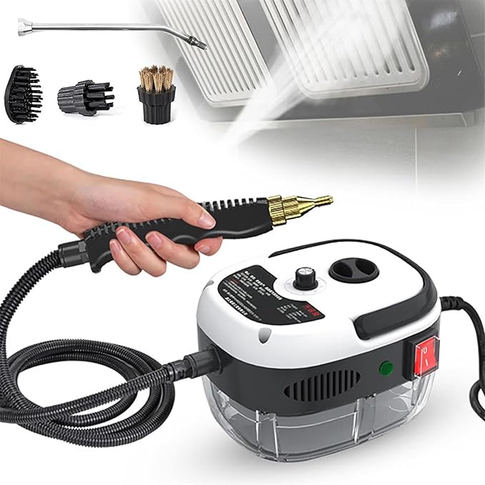 Portable Handheld Steam Cleaner High Temperature Pressurized Steam Cleaning Machine with 3 Brush Heads Suitable for Kitchen Furniture Bathroom CarWhite