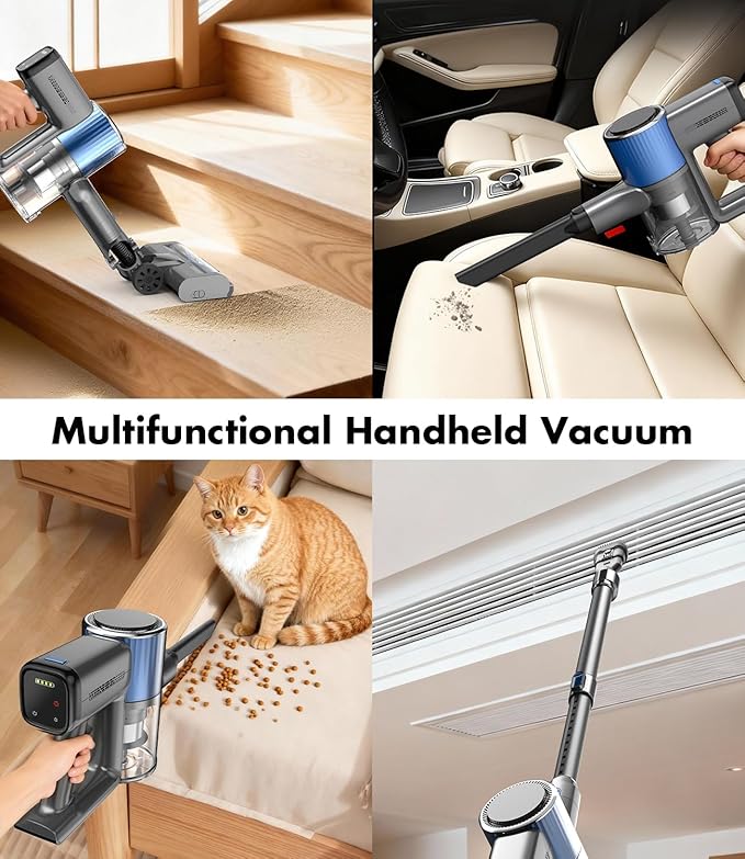 Cordless Vacuum Cleaner 580W/50Kpa/50Mins Stick Vacuum for Home LED Touch Screen Anti-Tangle Wall Mount Charging Lightweight Rechargeable Vacuum for Carpet Pet Hair Hardwood Floor Blue