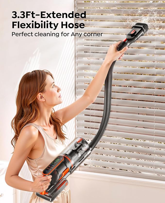 Cordless Vacuum Cleaner 650W/55Kpa/70Mins Stick Vacuum Cleaners for Home with 180° Foldable Wand &amp3.3Ft Hose Touch Screen AUTO-Mode Wall Mount Charging Fragrance Vacuum for Floor/Carpet/Pet H